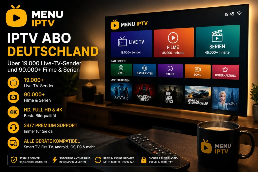 IPTV Abo Deutschland – Premium IPTV Abonnement mit 19.000+ Live-TV-Sendern und 90.000+ Filmen & Serien | MenuIPTV